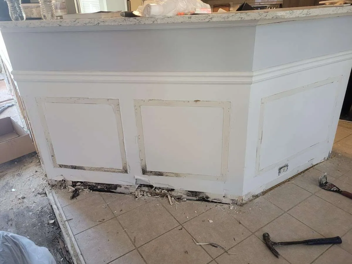 Water damage and mold on kitchen during Storm Damage Restoration in Emerson